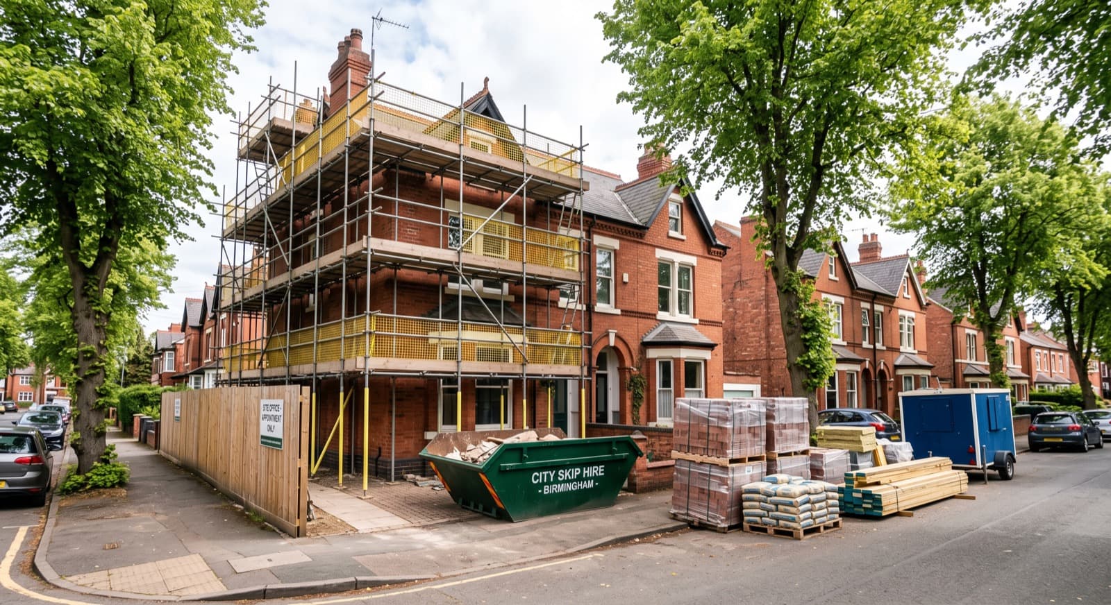 Builders working on a residential construction site in Birmingham