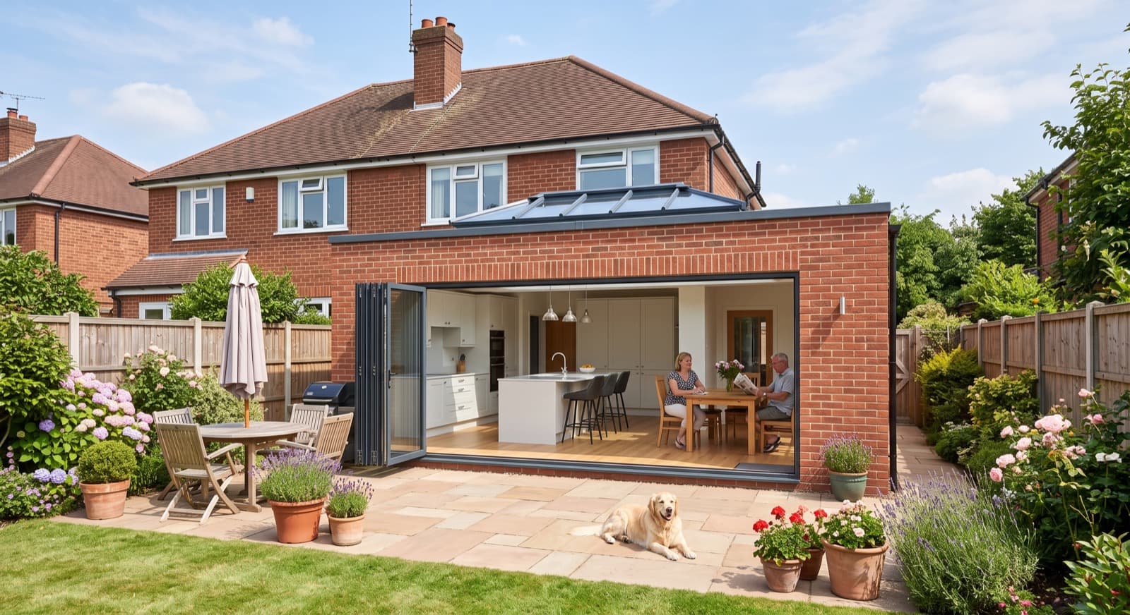 Single-storey rear kitchen extension with bi-fold doors on a Birmingham home