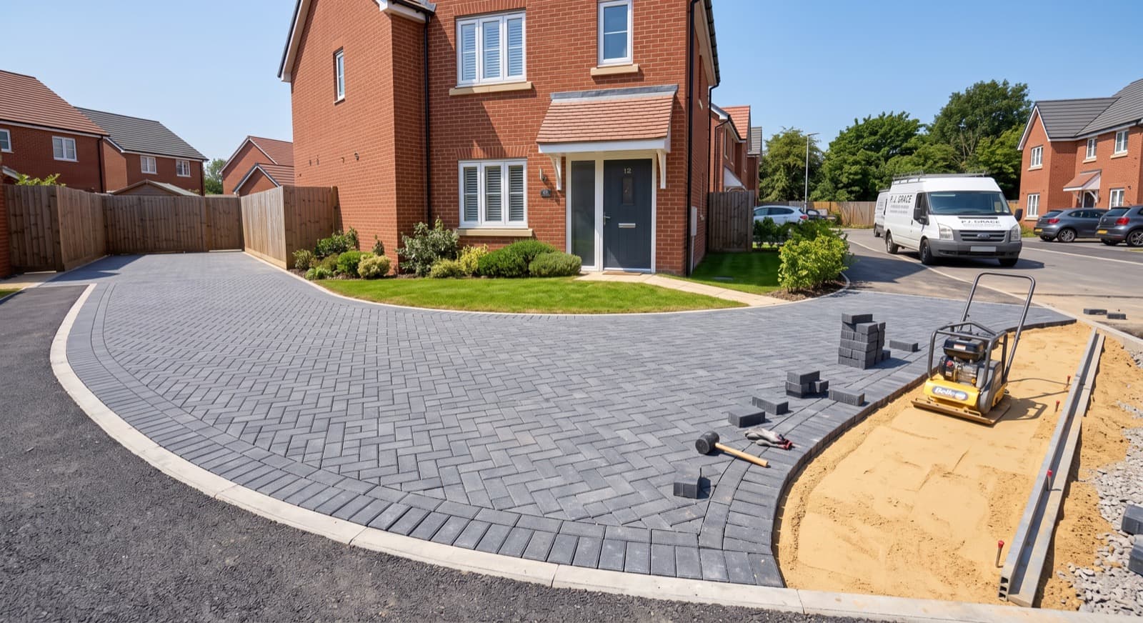 Newly laid block-paving driveway with edging on a Birmingham home